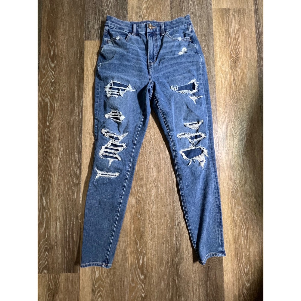 American Eagle Curvy Hi-Rise Jegging Women 6 Blue Good Distressed Ripped Denim